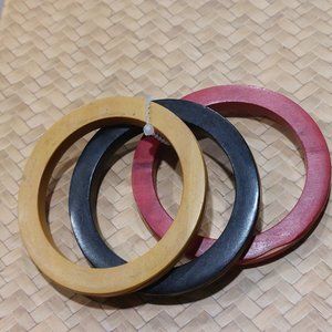 Women's Tri-Colors Wood Bangles Set - Tan/Black/Red - NWOT